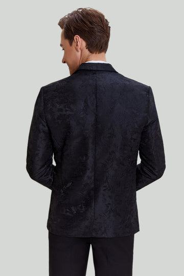 Svart Jacquard Sateng Hakket Lapel Blazer